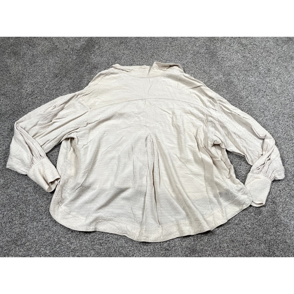 Free People Shirt Womens XS Button Down Beige Boho Tunic High Low Flowy Flutter - Picture 2 of 8